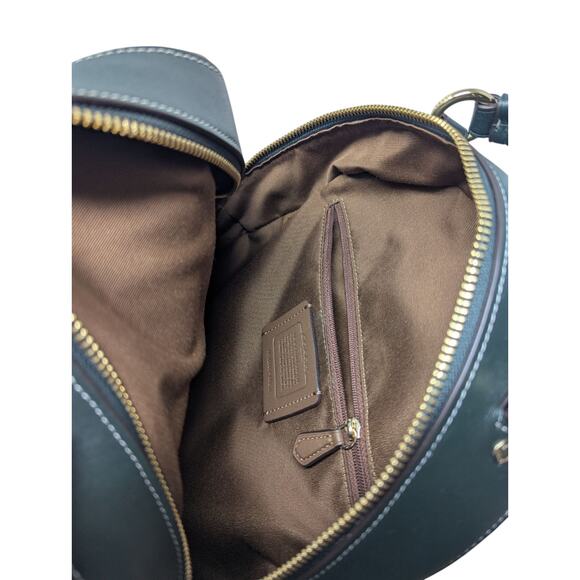 Coach Signature Canvas Backpack Brown Green Varsity Logo Zip Bag Leather Trim - Picture 6 of 6